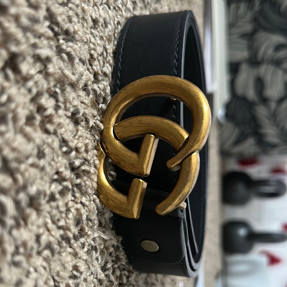 Gucci Black Leather Belt with Gold Buckle